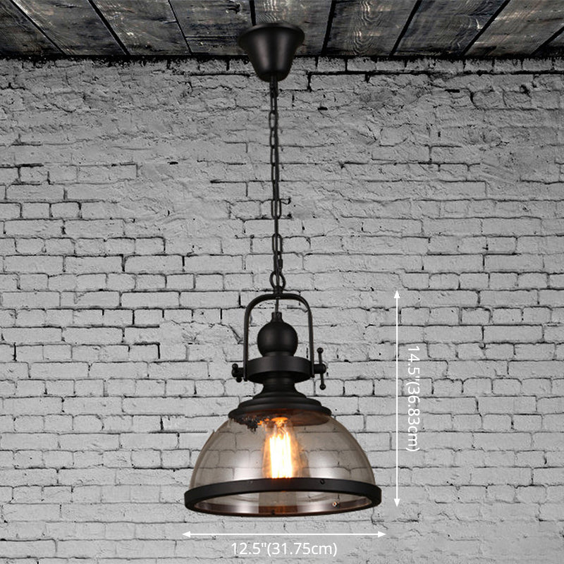 1 Light Dome Ceiling Light Industrial Glass Hanging Pendant Lights for Coffee Shop