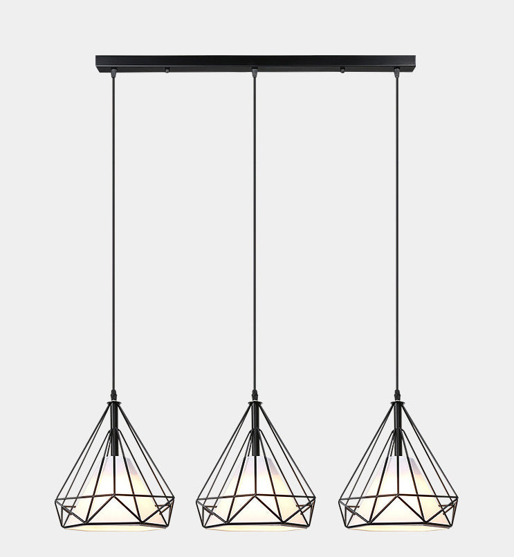 3 Lights Diamond Cage Pendant Industrial Iron Ceiling Pendant with Hanging Cord for Bar