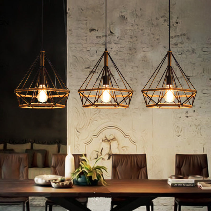 1 Light Diamond Cage Hanging Techo Lights Lights Lights Lights Lights de metal industrial para restaurante