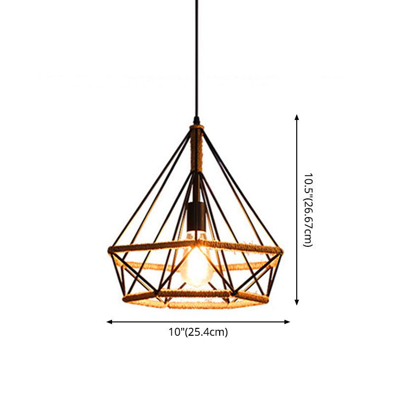 1 Light Diamond Cage Hanging Techo Lights Lights Lights Lights Lights de metal industrial para restaurante