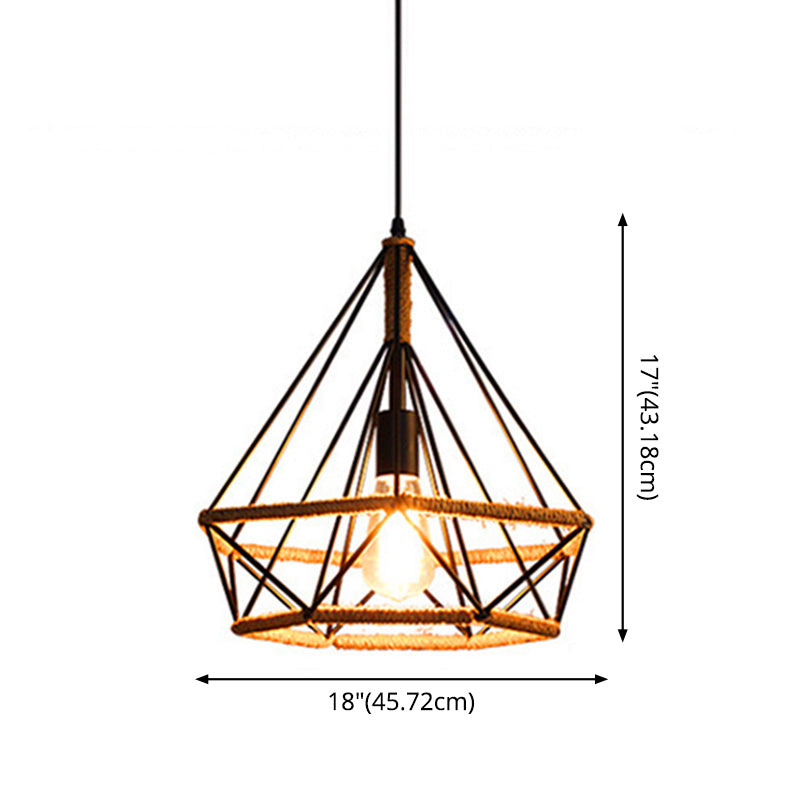 1 Light Diamond Cage Hanging Ceiling Lights Creative Industrial Metal Pendant Light Fixtures for Restaurant