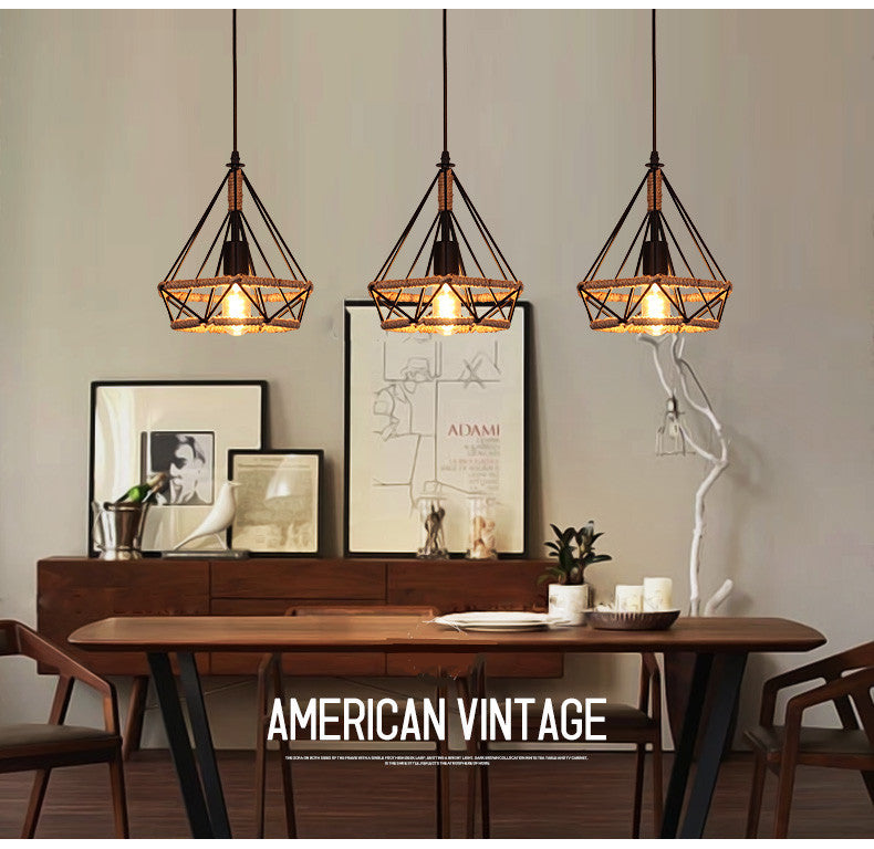 1 Light Diamond Cage Hanging Techo Lights Lights Lights Lights Lights de metal industrial para restaurante