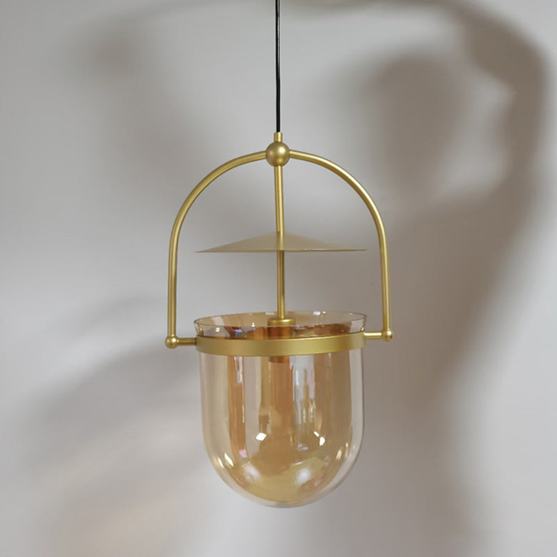 1 Light Caged Glass Hanging Light Fixtures Retro Industrial Style Glass Ceiling Light for Restaurant