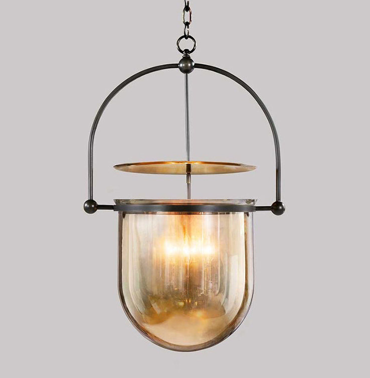 1 Light Caged Glass Hanging Light Fixtures Retro Industrial Style Glass Ceiling Light for Restaurant