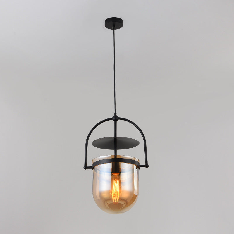 1 Light Caged Glass Hanging Light Fixtures Retro Industrial Style Glass Ceiling Light for Restaurant