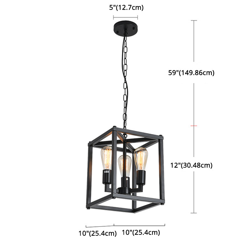 Lampada a sospensione della gabbia nera industriale retrò a pendente lampadario in forma quadrata