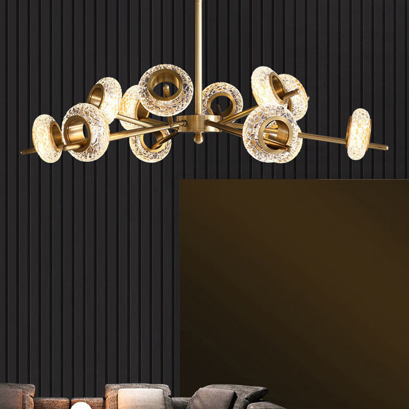 Crackled Crystal Glass Rings Pending Lighting Postmodern Brass Finish Chandelier For Diner