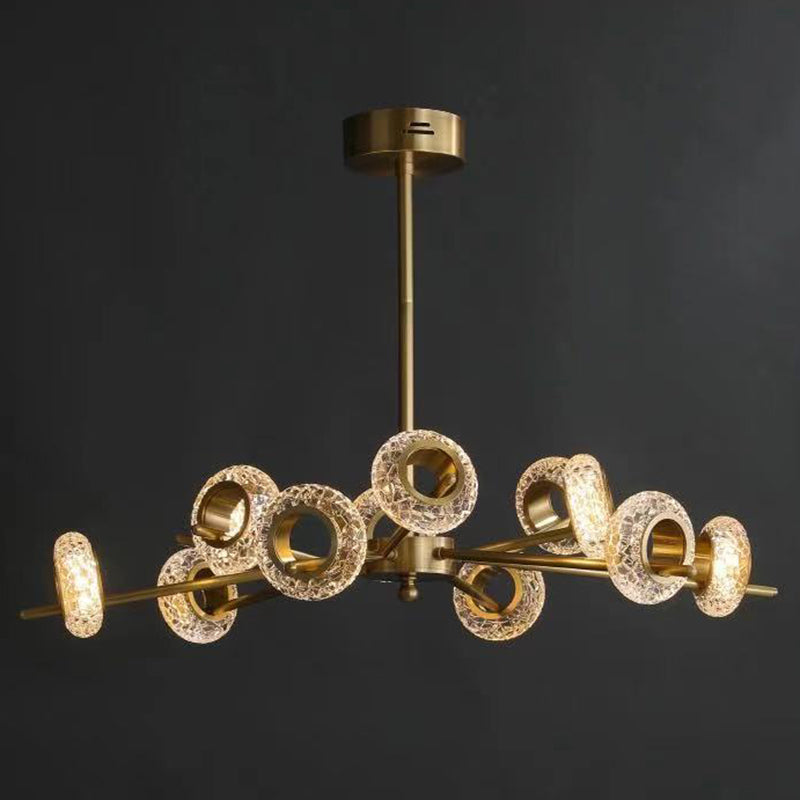 Crackled Crystal Glass Rings Pending Lighting Postmodern Brass Finish Chandelier For Diner