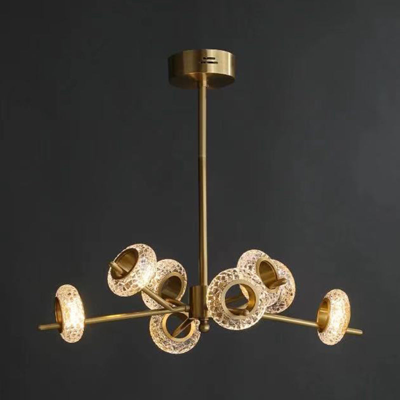 Crackled Crystal Glass Rings Pending Lighting Postmodern Brass Finish Chandelier For Diner