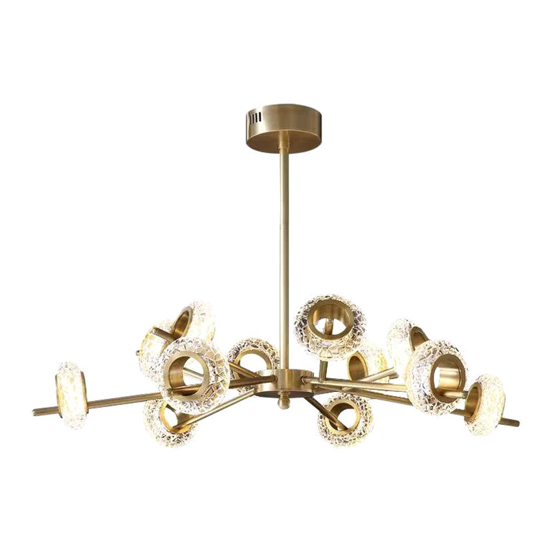 Crackled Crystal Glass Rings Pending Lighting Postmodern Brass Finish Chandelier For Diner