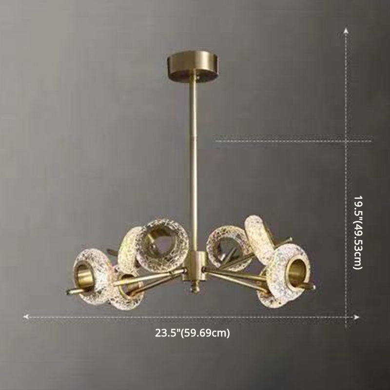 Crackled Crystal Glass Rings Pending Lighting Postmodern Brass Finish Chandelier For Diner