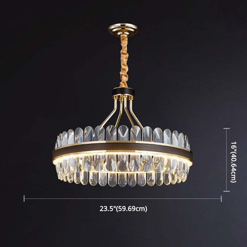 Minimalist Circular LED Chandelier Crystal Living Room Ceiling Pendant Light in Black-Gold