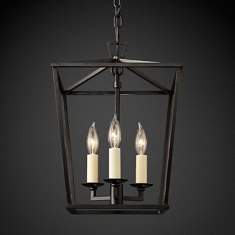 4-Light Cage Pendant Lighting Industrial Metal Hanging Chandelier with Candle Design