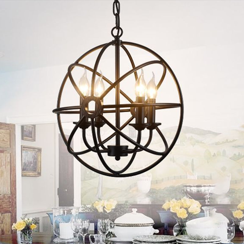 4 Lights Metal Caged Pendant Industrial Interlinked Rings Living Room Chandelier Light