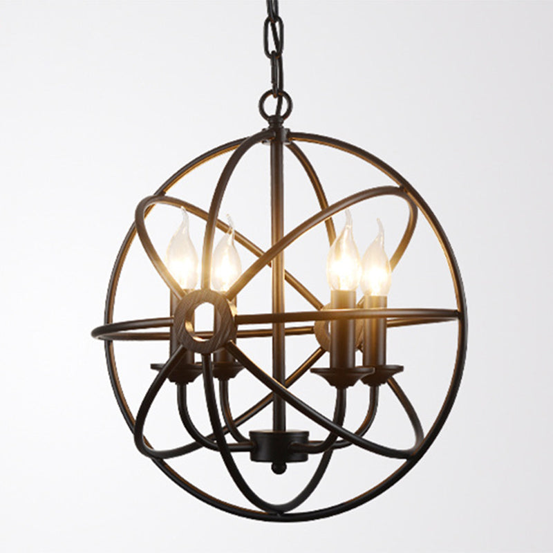 4 Lights Metal Caged Pendant Industrial Interlinked Rings Living Room Chandelier Light