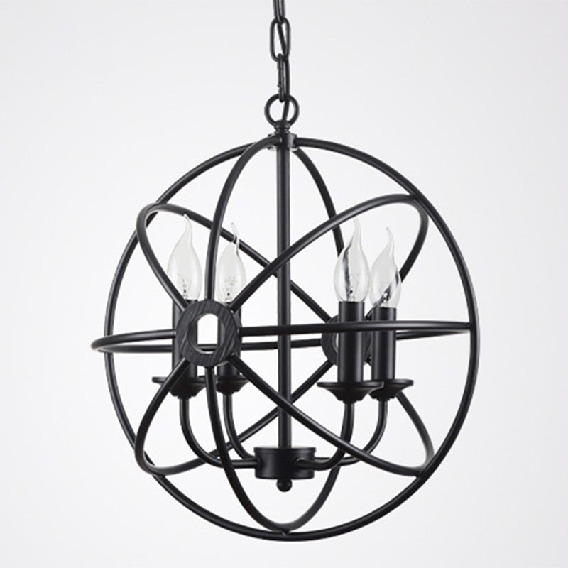 4 Lights Metal Caged Pendant Industrial Interlinked Rings Living Room Chandelier Light