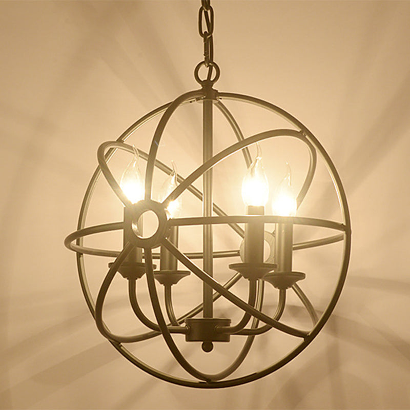 4 Lights Metal Caged Pendant Industrial Interlinked Rings Living Room Chandelier Light