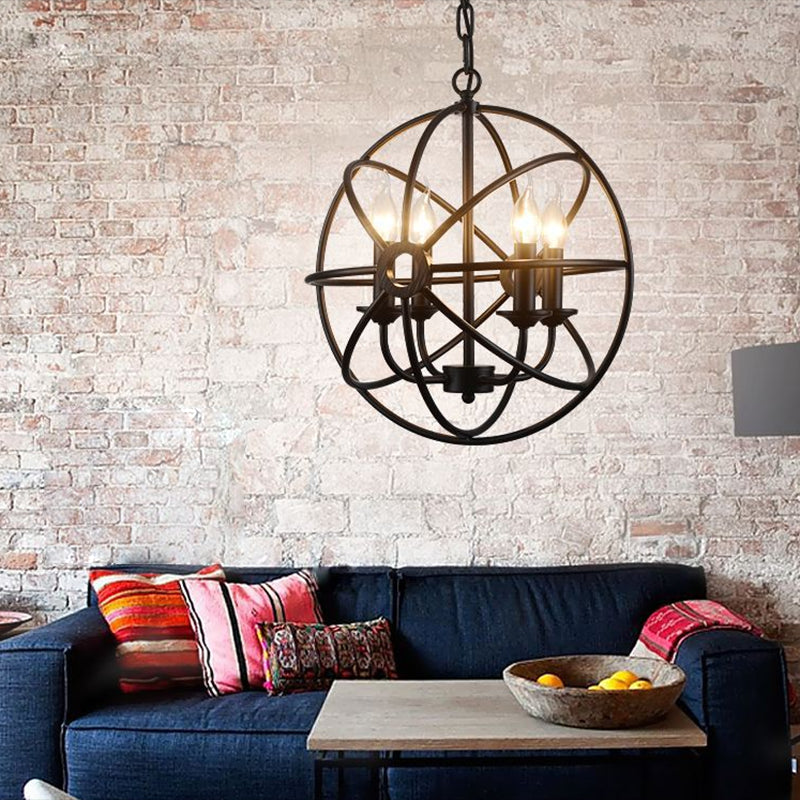 4 Lights Metal Caged Pendant Industrial Interlinked Rings Living Room Chandelier Light