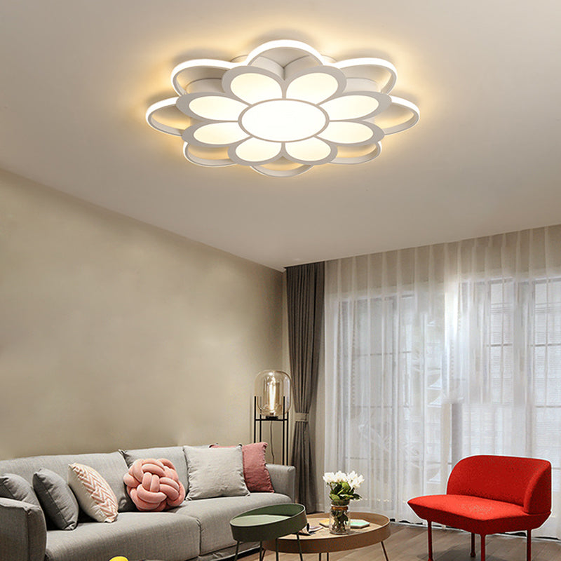 20,5 "/27" /31.5 " W LED Crystal Flush Light Simple White Floral Living Room Flush Mount Lamp in Warm / White/3 Color Light