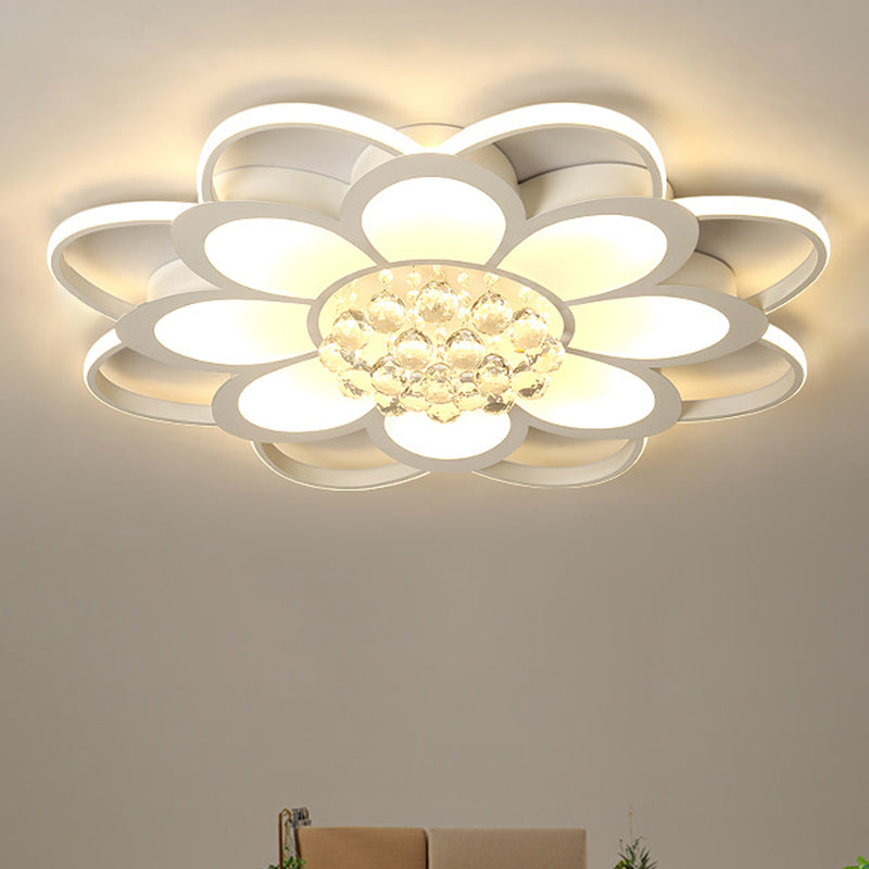 20.5 "/27" /31.5 " W LED kristal flush licht eenvoudig wit bloemen Woonkamer Flush Mount Lamp in Warm/White/3 Color Light