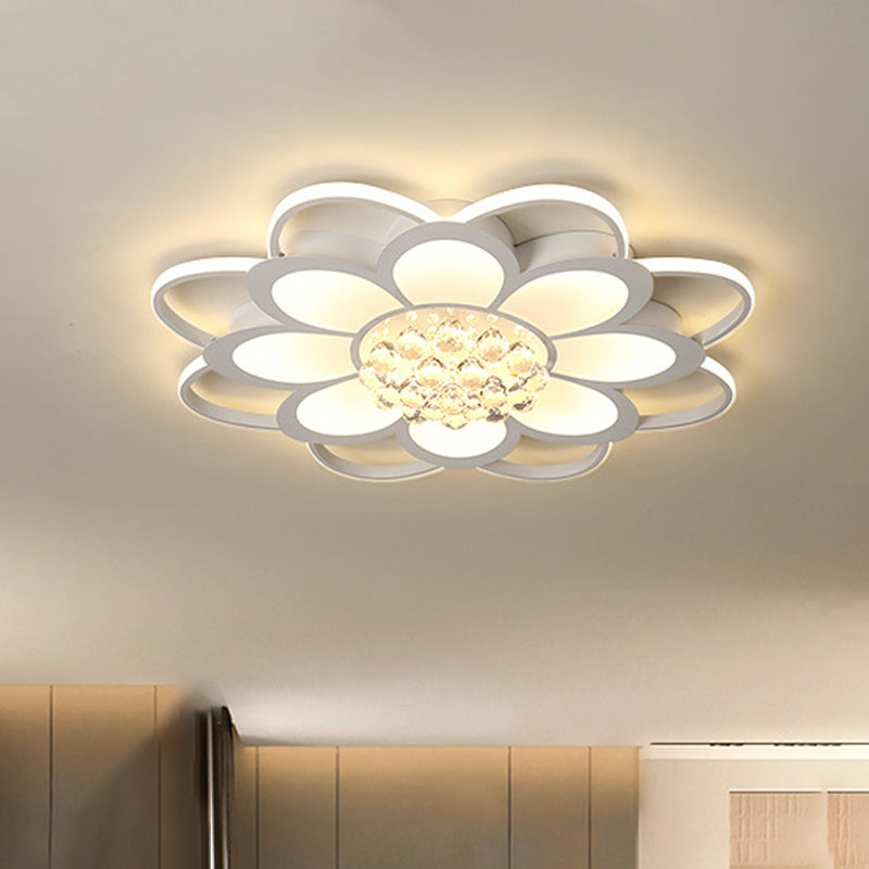 20.5 "/27" /31.5 " W LED kristal flush licht eenvoudig wit bloemen Woonkamer Flush Mount Lamp in Warm/White/3 Color Light