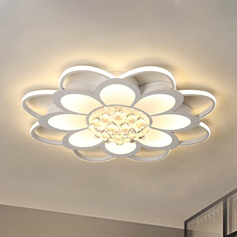 20.5 "/27" /31.5 " W LED kristal flush licht eenvoudig wit bloemen Woonkamer Flush Mount Lamp in Warm/White/3 Color Light