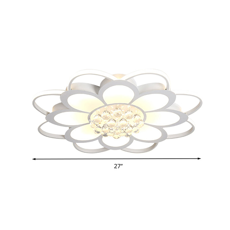 20,5 "/27" /31.5 " W LED Crystal Flush Light Simple White Floral Living Room Flush Mount Lamp in Warm / White/3 Color Light