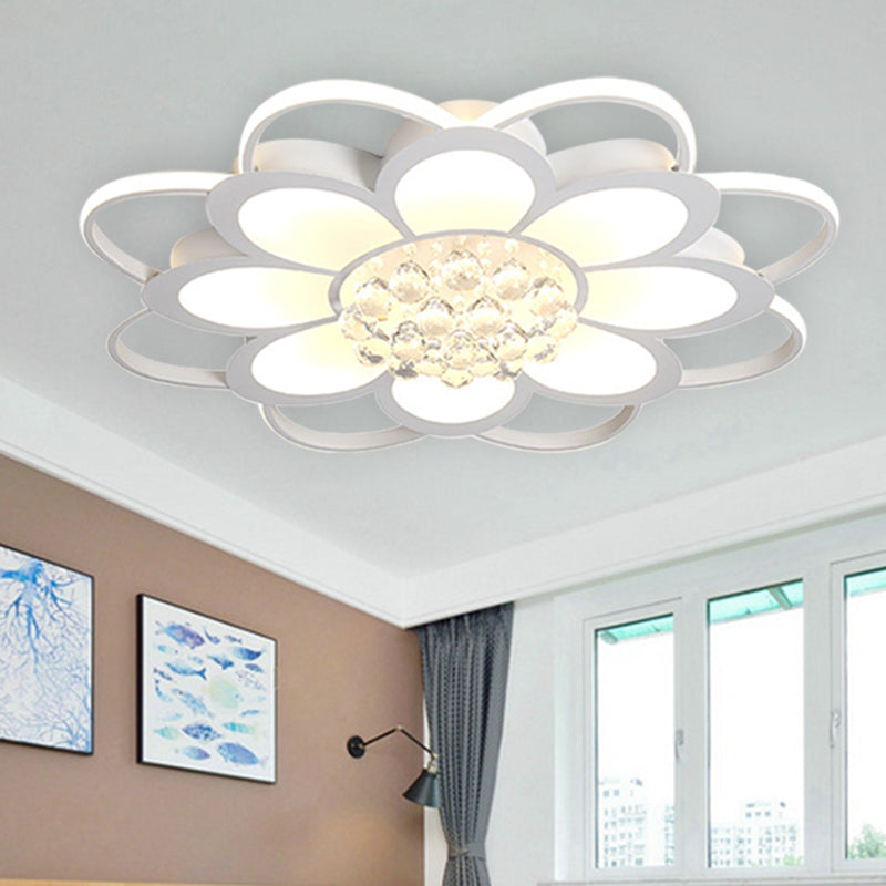 20.5 "/27" /31.5 " W LED kristal flush licht eenvoudig wit bloemen Woonkamer Flush Mount Lamp in Warm/White/3 Color Light