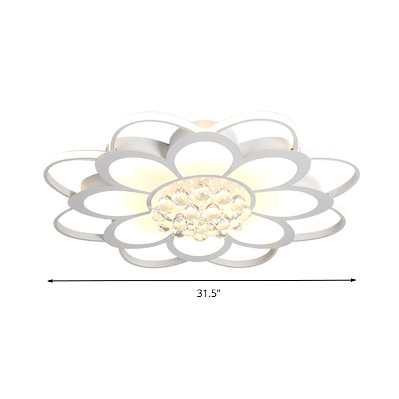 20,5"/27"/31,5" W LED-Kristall-Unterputzleuchte, einfache weiße Blumen-Wohnzimmer-Unterputzlampe in warmem/weißem/3-Farben-Licht