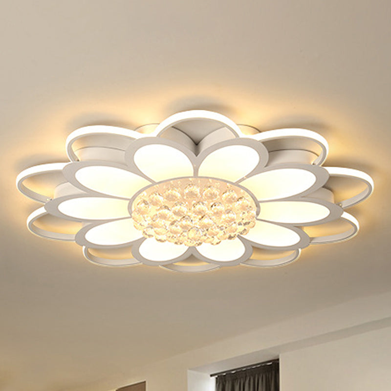 20.5 "/27" /31.5 " W LED kristal flush licht eenvoudig wit bloemen Woonkamer Flush Mount Lamp in Warm/White/3 Color Light