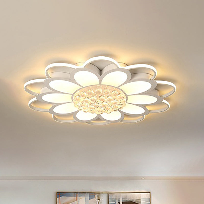 20,5 "/27" /31.5 " W LED Crystal Flush Light Simple White Floral Living Room Flush Mount Lamp in Warm / White/3 Color Light