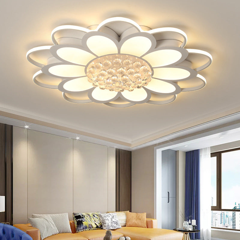 20,5 "/27" /31.5 " W LED Crystal Flush Light Simple White Floral Living Room Flush Mount Lamp in Warm / White/3 Color Light