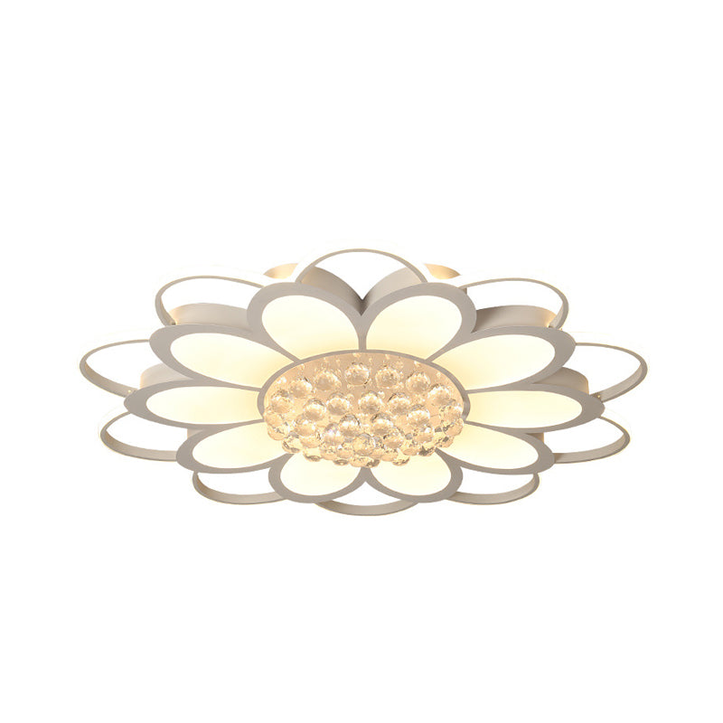 20.5"/27"/31.5" W LED Crystal Flush Light Simple White Floral Living Room Flush Mount Lamp in Warm/White/3 Color Light