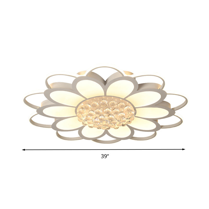 20,5"/27"/31,5" W LED-Kristall-Unterputzleuchte, einfache weiße Blumen-Wohnzimmer-Unterputzlampe in warmem/weißem/3-Farben-Licht