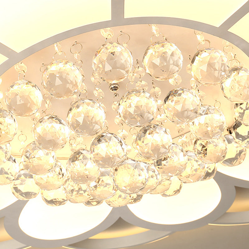 20.5"/27"/31.5" W LED Crystal Flush Light Simple White Floral Living Room Flush Mount Lamp in Warm/White/3 Color Light