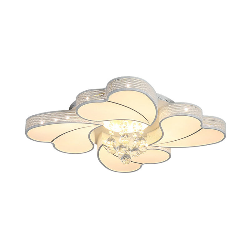 20.5"/24.5"/28.5" W LED Flower-Shaped Flush Light Fixture Simple White Crystal Flush Mount Lighting for Living Room in White/3 Color Light