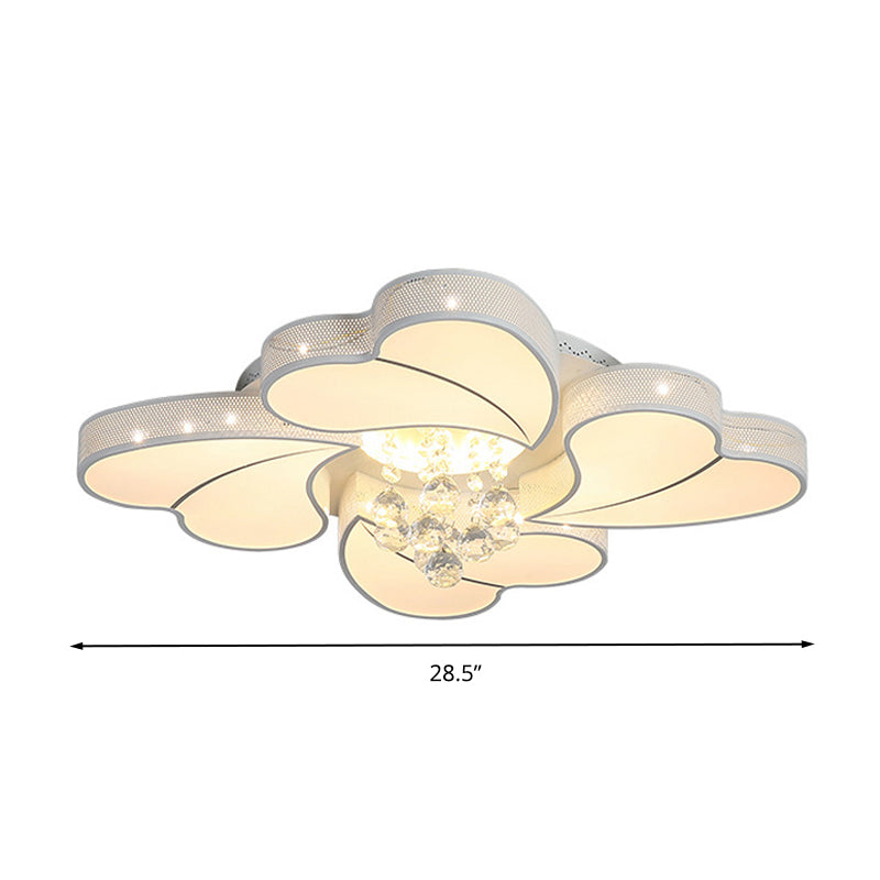 20.5"/24.5"/28.5" W LED Flower-Shaped Flush Light Fixture Simple White Crystal Flush Mount Lighting for Living Room in White/3 Color Light