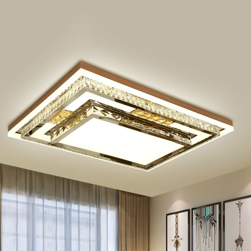 Cycle / Rectangle Crystal Flush Mount Lamp Simple 23,5 "/31.5" /37.5 " W Témoin Salon Ceiling Fixture à cheval en blanc