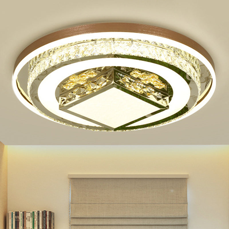 Round/Rectangle Crystal Flush Mount Lamp Simple 23.5"/31.5"/37.5" W LED Living Room Ceiling Mounted Fixture in White