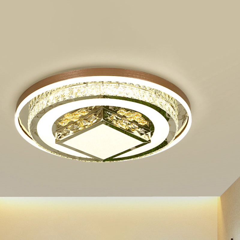 Round/Rectangle Crystal Flush Mount Lamp Simple 23.5"/31.5"/37.5" W LED Living Room Ceiling Mounted Fixture in White