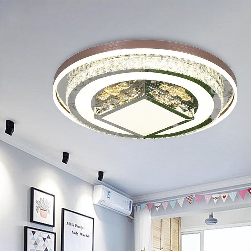 Round/Rectangle Crystal Flush Mount Lamp Simple 23.5"/31.5"/37.5" W LED Living Room Ceiling Mounted Fixture in White