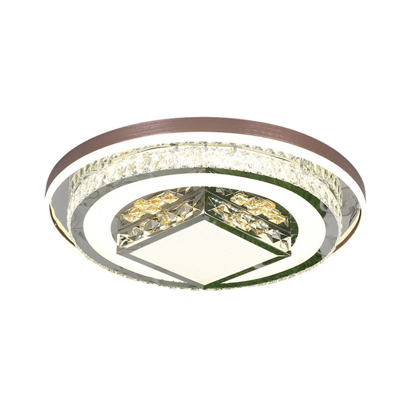 Round/Rectangle Crystal Flush Mount Lamp Simple 23.5"/31.5"/37.5" W LED Living Room Ceiling Mounted Fixture in White