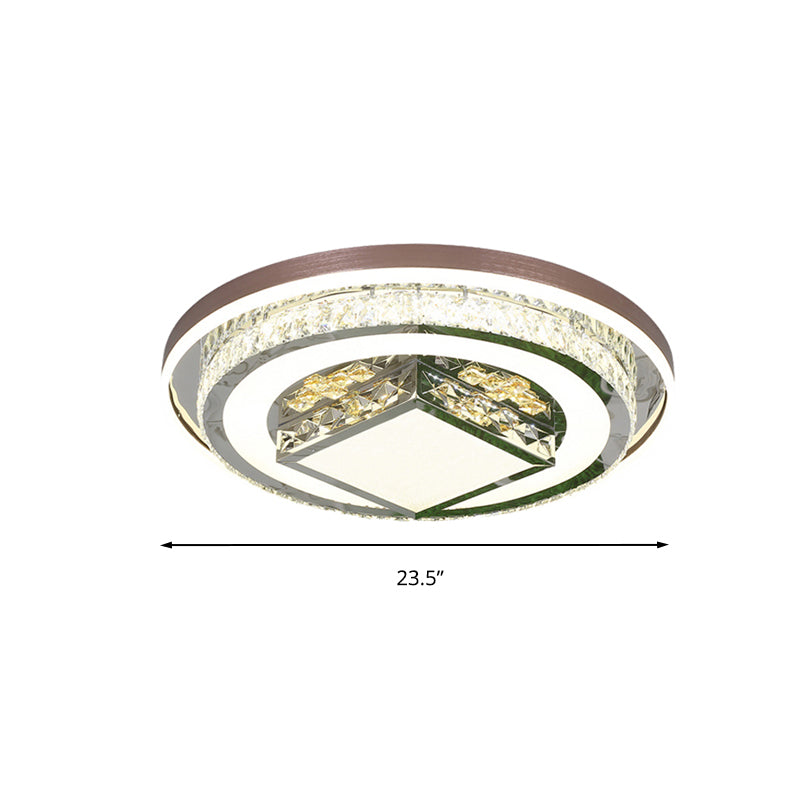 Round/Rectangle Crystal Flush Mount Lamp Simple 23.5"/31.5"/37.5" W LED Living Room Ceiling Mounted Fixture in White