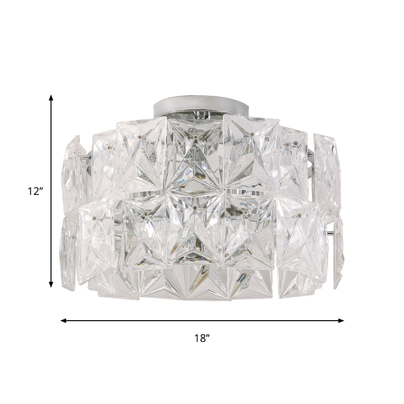 Clear Crystal Cubic Flush Ceiling Light Simplicity 6 Lights Flush Mount Ceiling Light Fixture for Bedroom