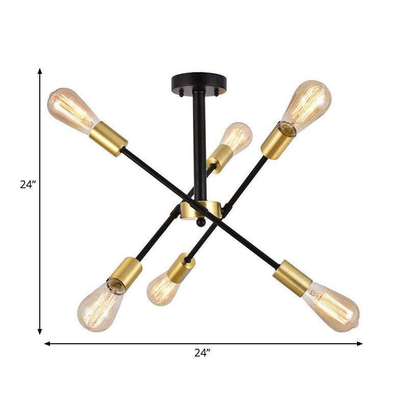 Zwarte afwerking starburst hangende armatuur industriële stijl 6 koppen ijzer kroonluchter hanglamp met open lamp