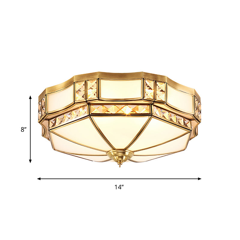 Yurt Form Flush Lampe Traditionelle 3/4/6 Lichter weiß Glas Decke Flush Mount mit Crystal Accent