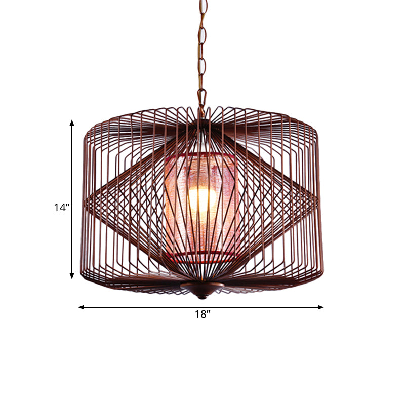 Rust 1 Light Pendant Lamp Country Style Geometric Suspension Lighting for Restaurant