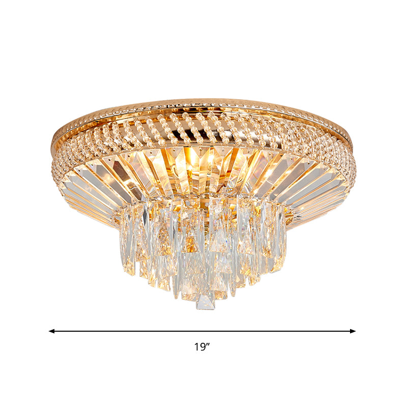 Dubbellaags Dicht bij Plafondlamp Hedendaagse Crystal 6 Lights Slaapkamer Flush Mount Fixture in Goud