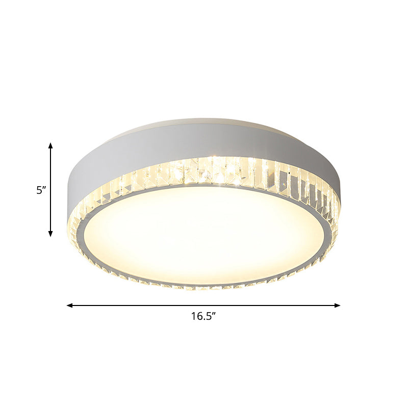 Acryl Circular Flush Mount Fixture Nordic 16.5 "/20.5" W LED White Flushmount Light met Clear Crystal Deco, Warm/Wit Licht