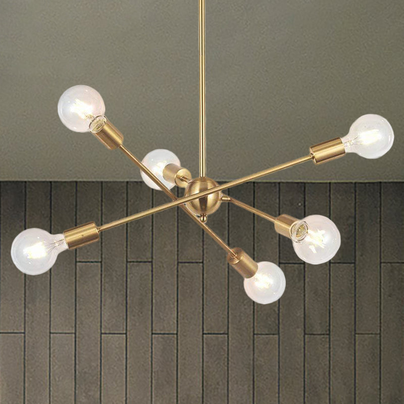 Sputnik Hanging Chandelier Light Industrial Style Metal 6/8/10 Bulbos Luz de colgante de sala de estar en latón/cromo